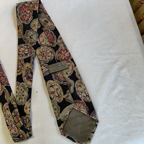 Talbott Studio Dress Tie Mens Size 58" Black Beige Floral 100% Silk Designer US - Picture 9 of 12
